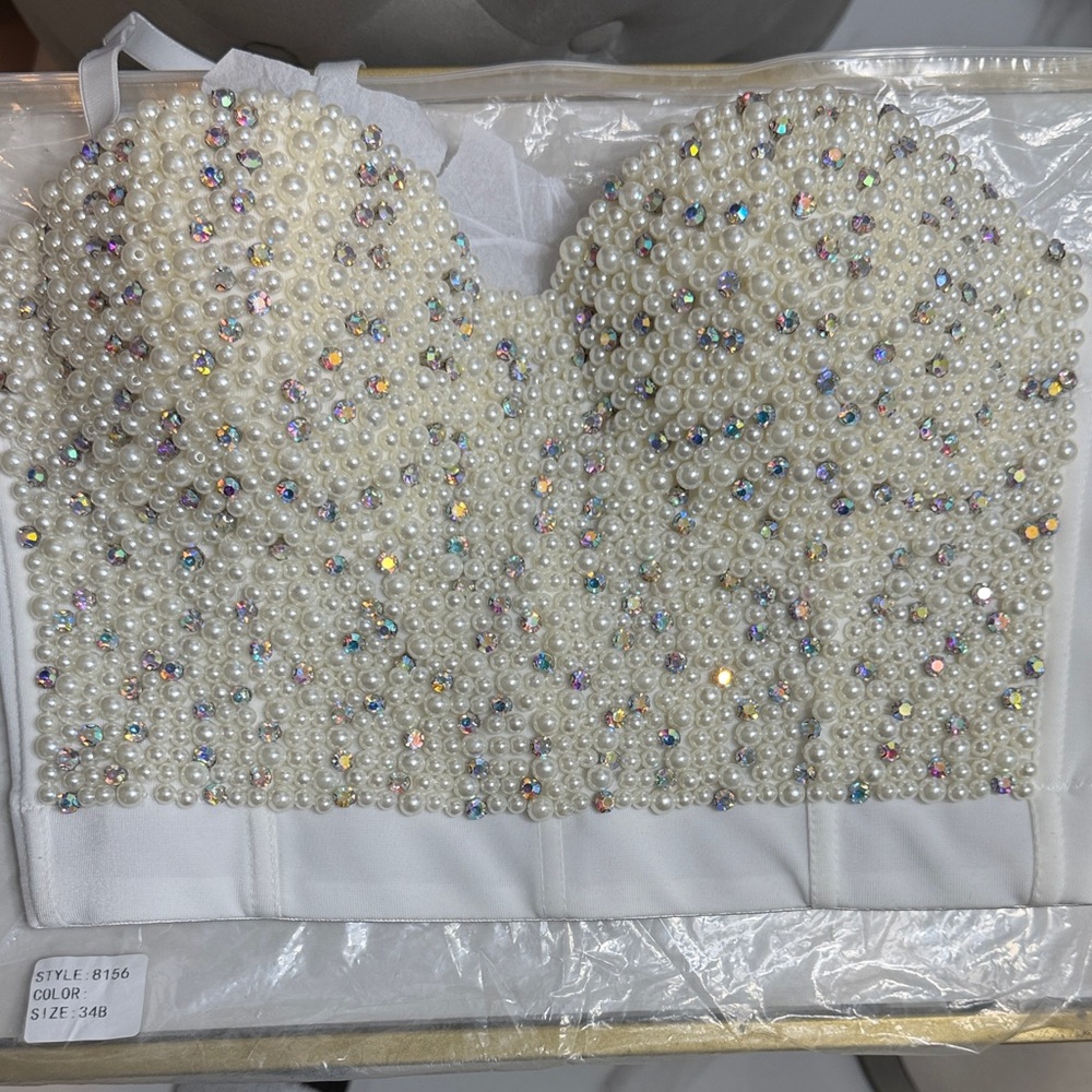 Pearl Embellished White Bustier Top